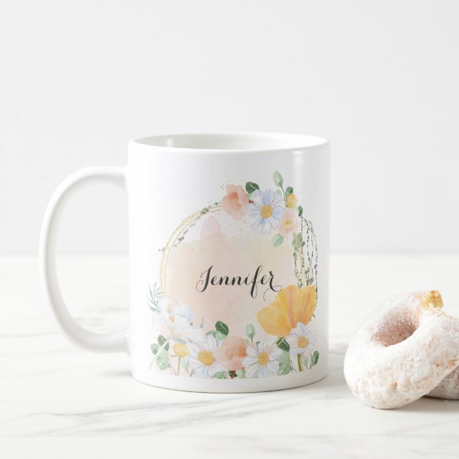 Fleur marguerite et tulipes Mug personnalisée (Avec donut)