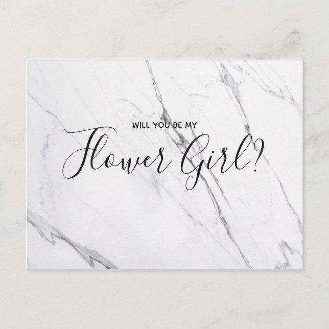 Fleur mariage | Carte postale Marbre blanc Script (Devant)