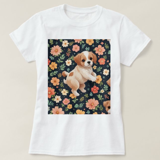 fleur mignon chien debout Femmes T-shirts (Design devant)