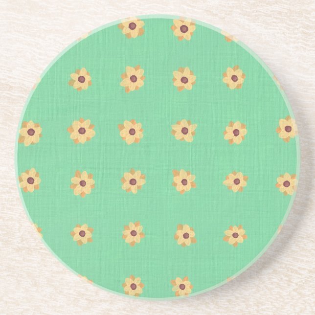 Fleur Motif Jaune Fleur Dessous de verre vert clai (Devant)