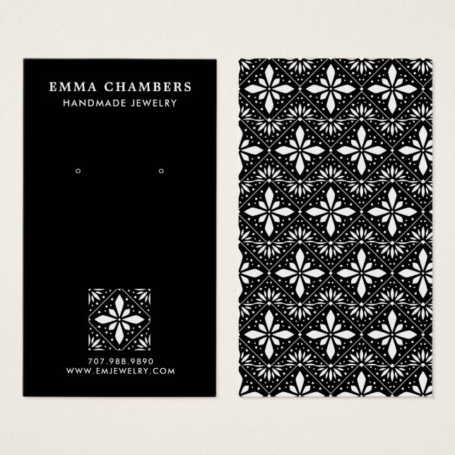 Fleur Motif noir bijoux à oreille (Devant & derrière)