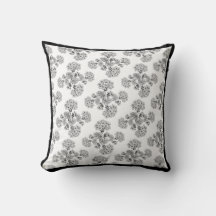 Fleur noire et blanche coussin Damask