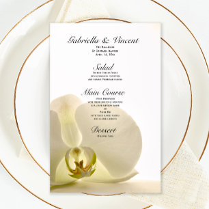 Fleur orchidée sur le menu Mariage blanc