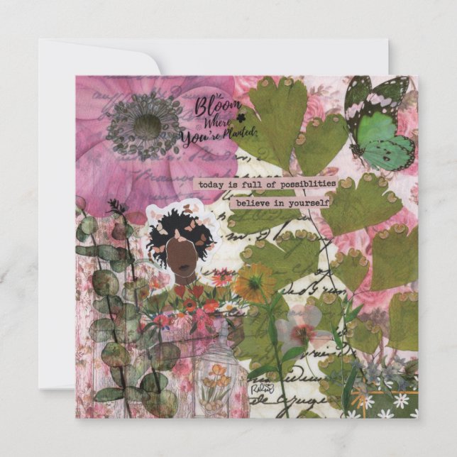 Fleur où planté carte de voeux plat (Devant)