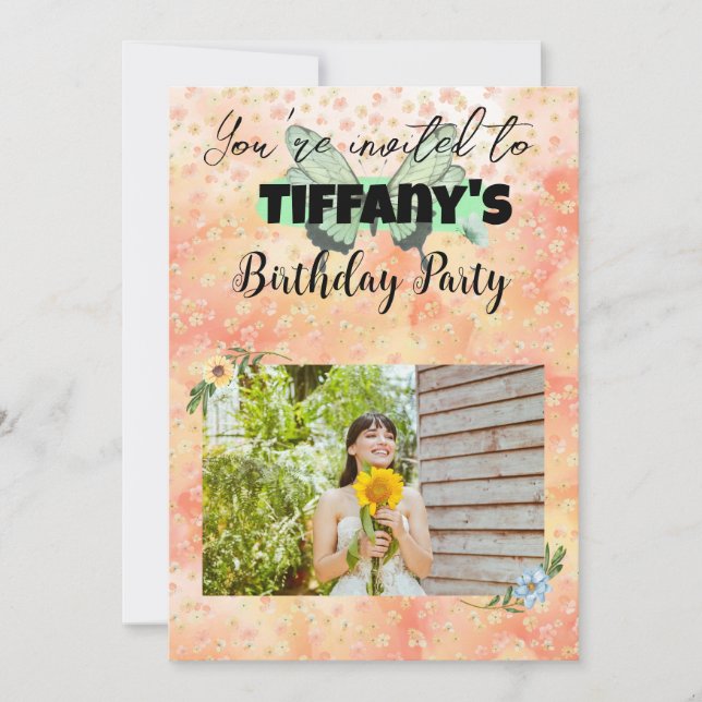 Fleur & Papillon ajoutez votre photo Invitation (Devant)