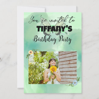 Fleur & Papillon ajoutez votre photo Invitation