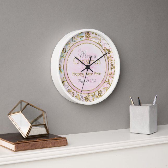 Fleur Pastel Noel Tour Mur Horloge (Bureau)