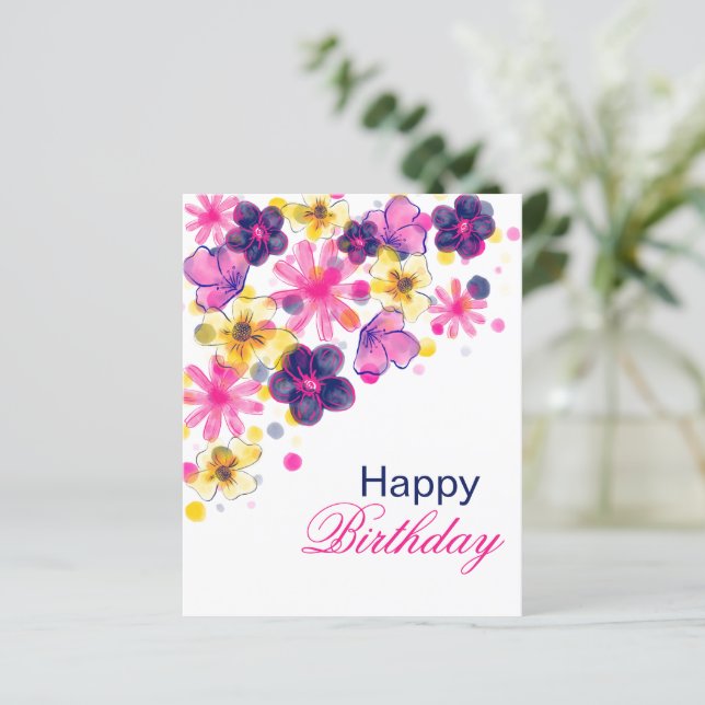 Fleur rose Bonne carte d'anniversaire Art floral (Debout devant)