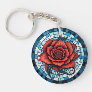 Fleur Rose en mosaïque blanche rouge