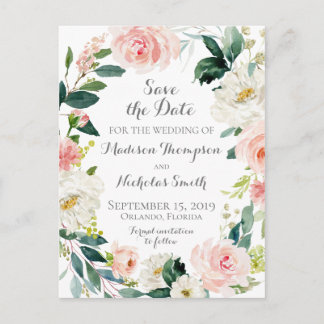 Fleur rose et blanche Enregistrer la date Cartes p