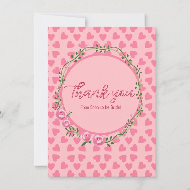 Fleur rose et coeur nuptiale Carte de remerciement (Devant)