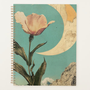 Fleur rose et lune de croissant