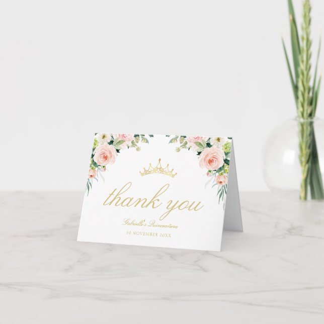 fleur rose pâle quinceanera carte de remerciements (Devant)