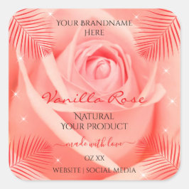 Fleur rose rose Floral Étiquette  Palm Feuille