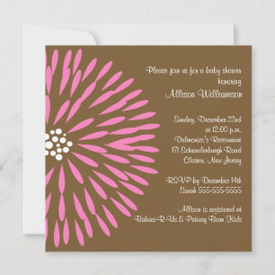 Fleur rose sur invitation Baby shower Brown