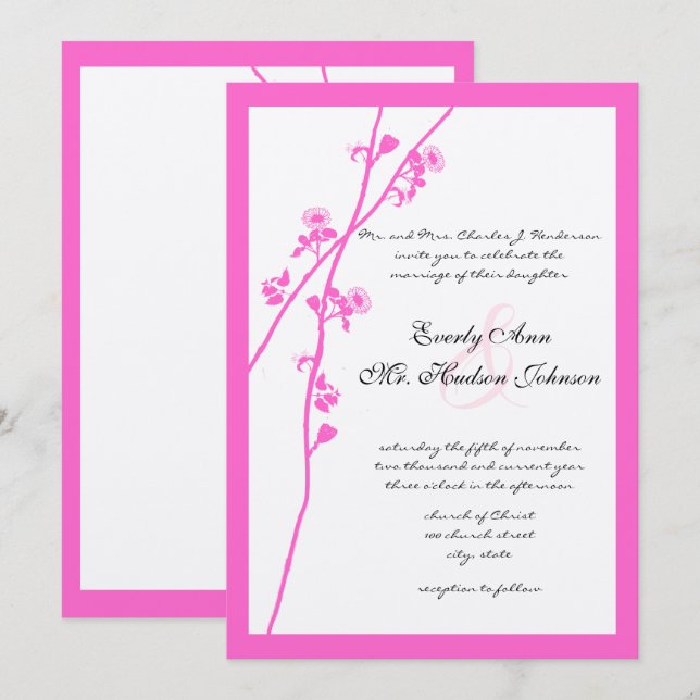 Fleur rose vif Faire-part de mariage (Devant / Derrière)