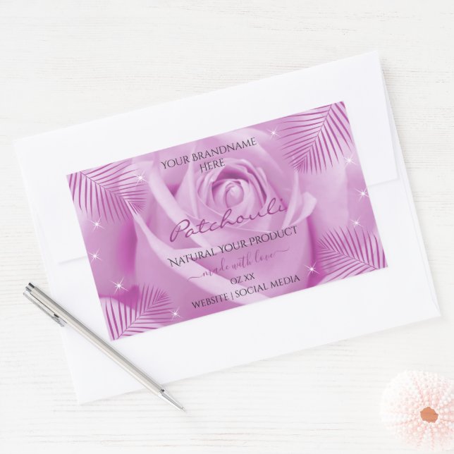 Fleur Rose violet avec Feuilles de palme Étiquette (Enveloppe)