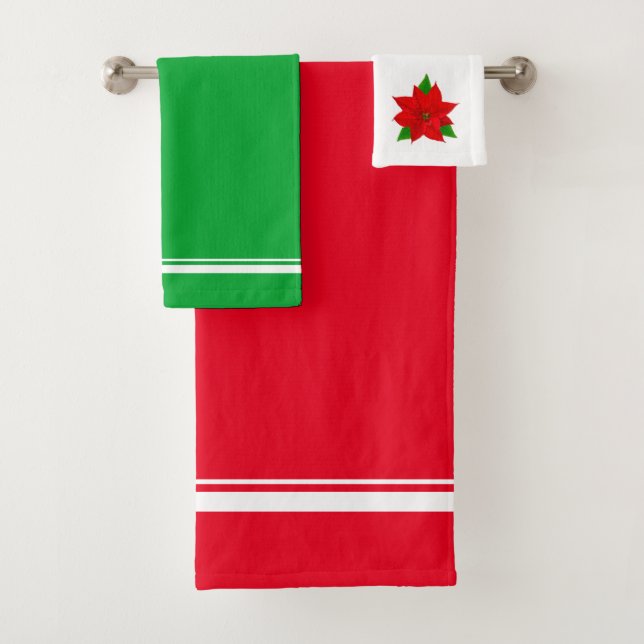 Fleur rouge de Noël, verte et poinsettia sur blanc (En situation)
