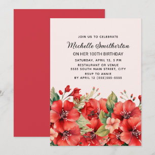 Fleur rouge élégante sur invitation de fête d'anni