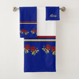 Fleur rouge et monogramme bleu feuille