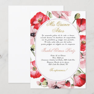 Fleur rouge et rose Quinceanera invitation