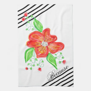 Fleur Rouge Sur Serviette En Grille Noire Et Blanc
