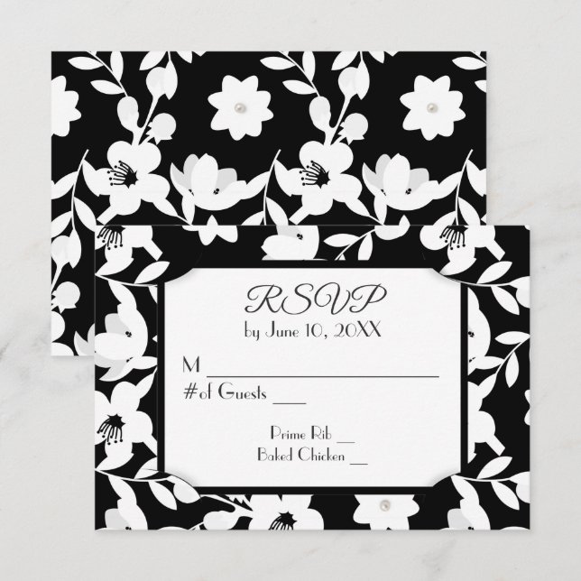 Fleur RSVP noir et blanc (Devant / Derrière)