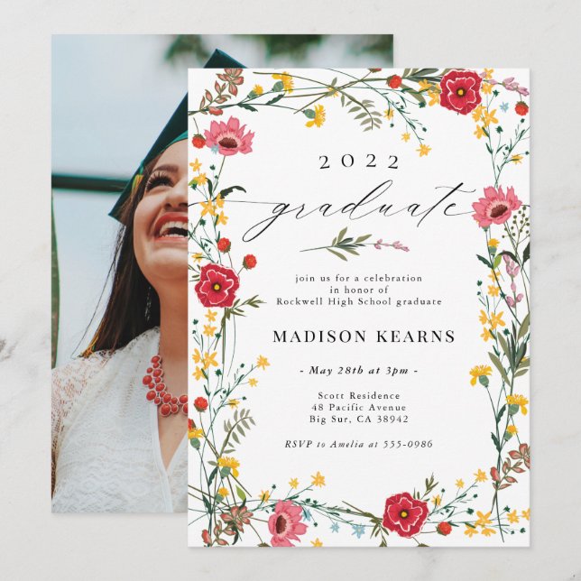 Fleur sauvage 2024 Graduation Invitation (Devant / Derrière)