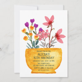 Fleur sauvage Aquarelle Sur Pot Invitation Anniver