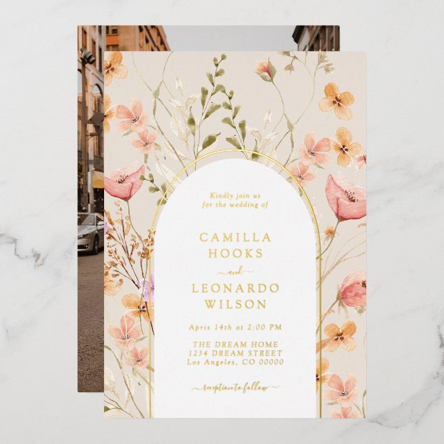 Fleur sauvage Arch Faire-part de mariage Foil Invi (Recto/Verso)