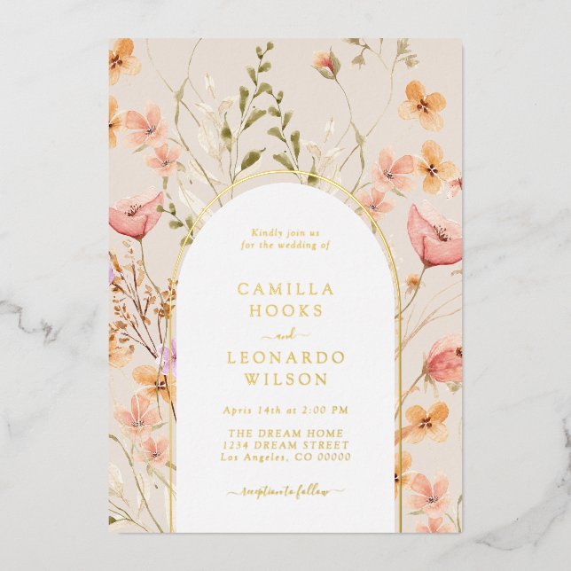 Fleur sauvage Arch Faire-part de mariage Foil Invi (Recto)