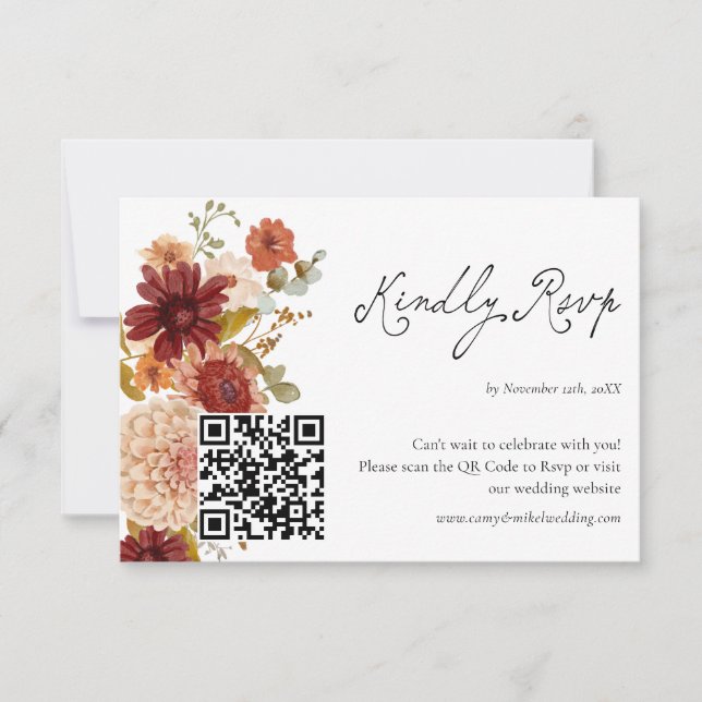 Fleur sauvage Automne Boho QR Code Carte Rsvp (Devant)
