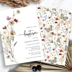 Fleur sauvage Baby Baptism Invitation