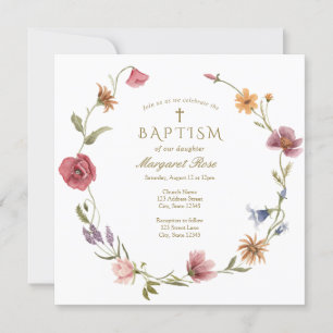 Fleur sauvage Baby Baptism Invitation