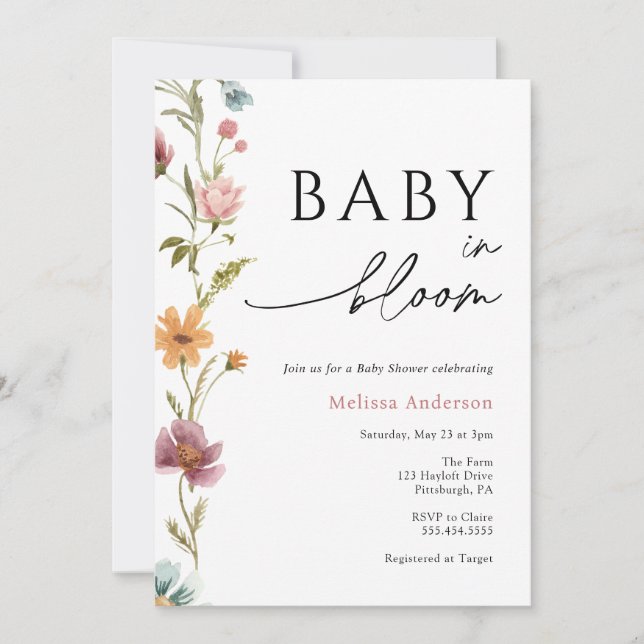 Fleur sauvage Baby in Bloom Baby shower Invitation (Devant)