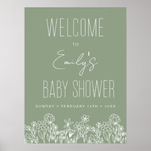 Fleur sauvage Baby shower Affiche de bienvenue Sag