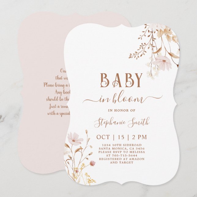 Fleur sauvage Baby shower Invitation fille (Devant / Derrière)