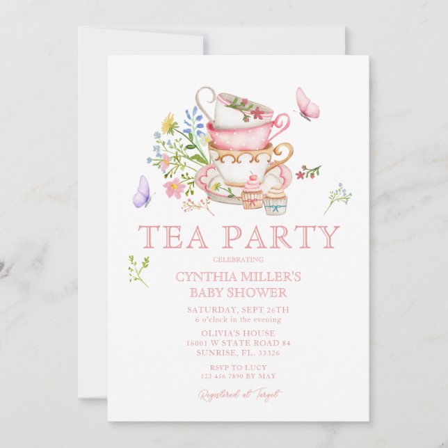 Fleur sauvage Baby Tea Party Douche Invitation (Devant)