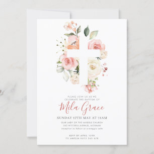 Fleur sauvage Baptême Invitation fille