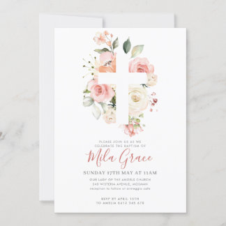 Fleur sauvage Baptême Invitation fille