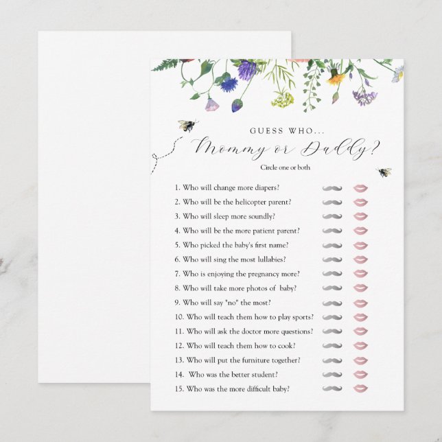 Fleur sauvage Bee Devine Qui Baby shower Carte De  (Devant / Derrière)