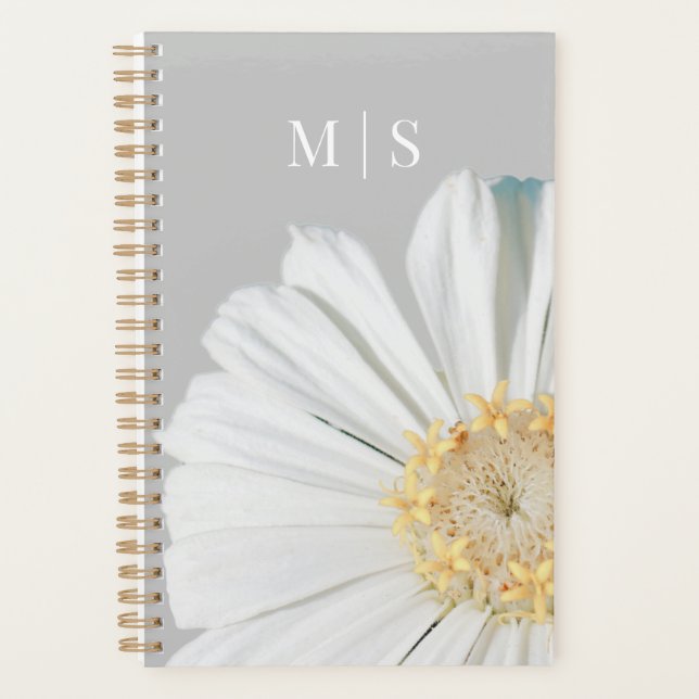 Fleur sauvage Blanc Monogramme Sur Bleu Dusty (Devant)