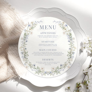 Fleur sauvage bleu boho rond mariage Menu Carte Pl