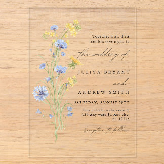 Fleur Sauvage Bleue Invitation de mariage en acryl