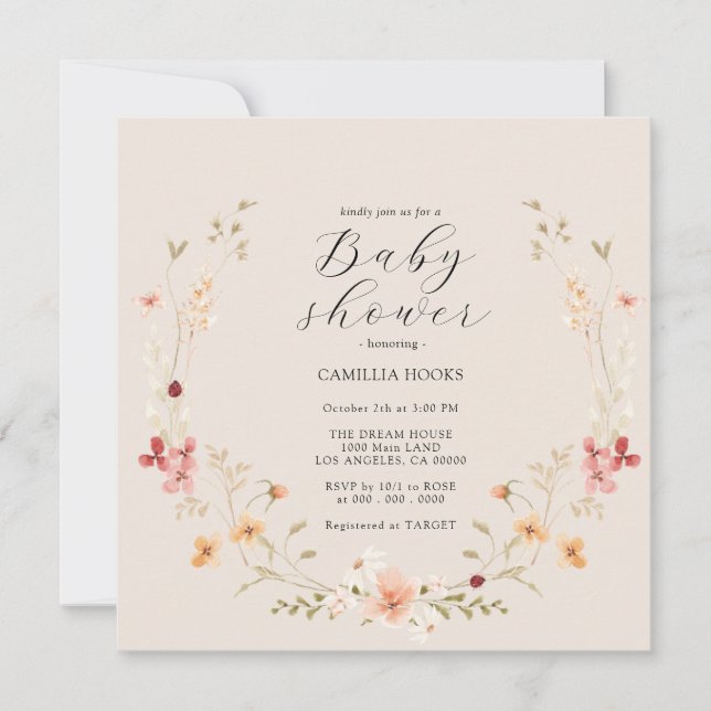 Fleur sauvage Boho Baby shower Invitation (Devant)