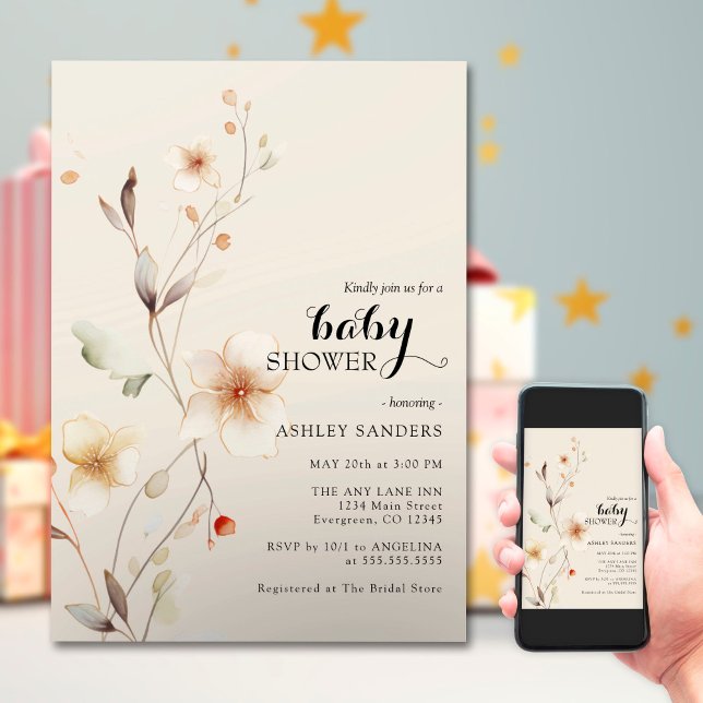 Fleur sauvage Boho Baby shower Invitation (Créateur téléchargé)