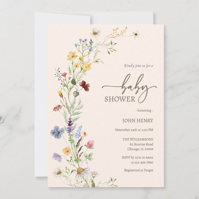 Fleur sauvage Boho Baby shower Invitation (Devant)