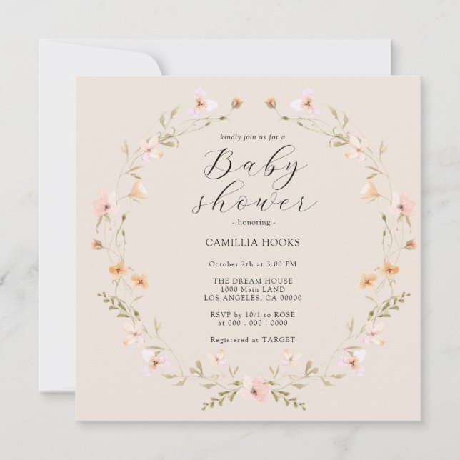 Fleur sauvage Boho Baby shower Invitation (Devant)