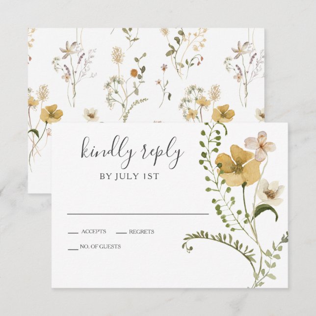 Fleur sauvage Boho jardin Floral Wedding Carte RSV (Devant / Derrière)