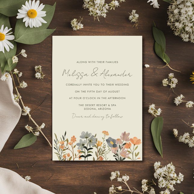 Fleur sauvage Boho Mariage de automne Invitation (Wildflower Boho Fall Wedding Invitation)